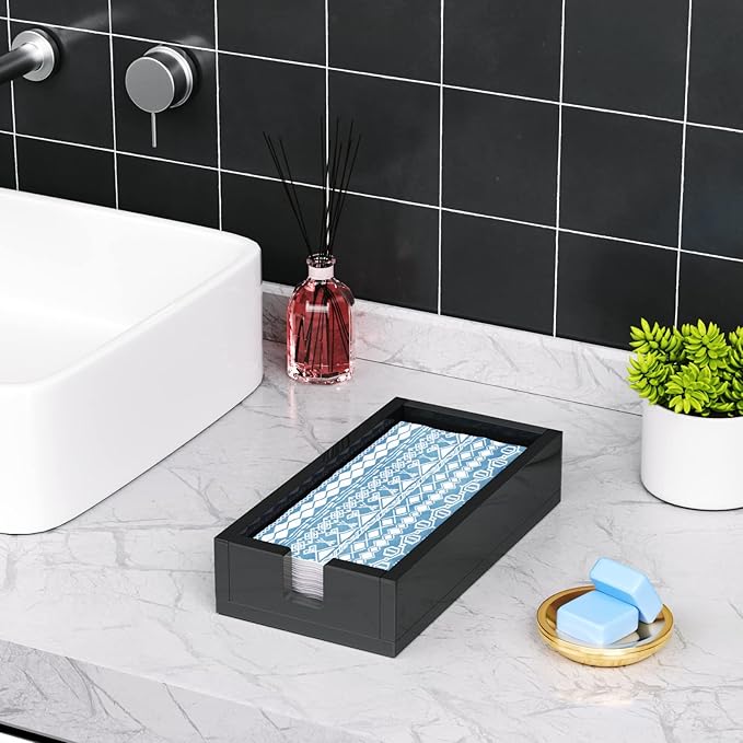 HIIMIEI Acrylic Napkin Holder for Bathroom, Black Acrylic Guest Towel Holder, Bathroom Napkins Guest Disposable Holder, Hand Towel Tray for Kitchen, Parties, Weddings, Party, Hotel, Restaurant（Black）-DeskLoop Office