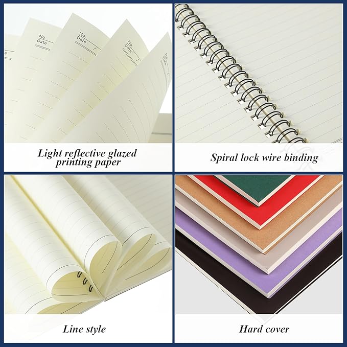 12 Pack Small Spiral Notebook A5 Lined College Ruled Spiral Journal Notebook 5.5 x 8.3 Inch Kraft Cover, 120 Pages for Work Students Office Business(Dark Color)-DeskLoop Office