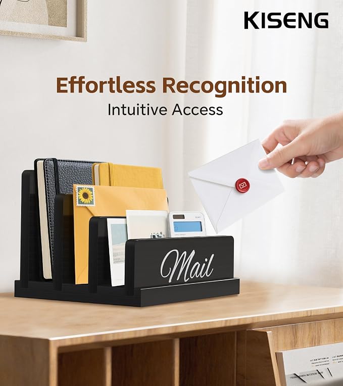 Mail Organizer for Desk, Wooden Mail Holder - Image 2