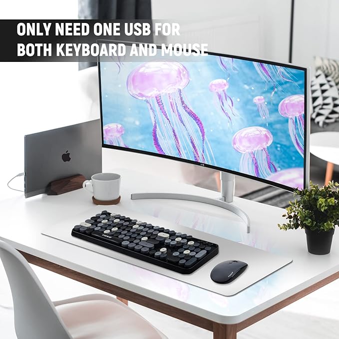 FOPETT Wireless Keyboard and Mouse Combo, 104 Keys Full-Sized 2.4 GHz Round Keycap Colorful Keyboards, USB Receiver Plug and Play, for Windows, Mac, PC, Laptop, Desktop (Grey)-DeskLoop Office