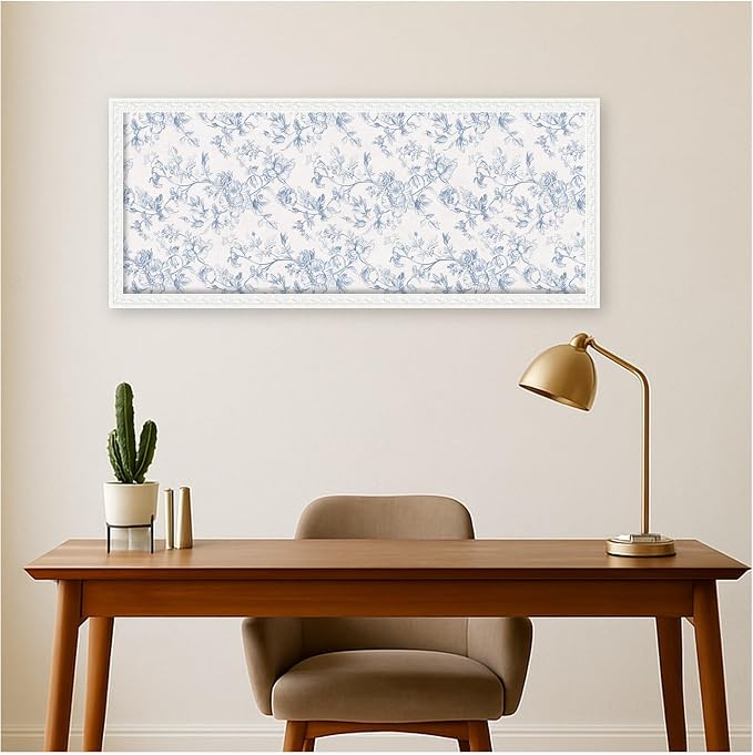 Kate and Laurel Framed Fabric Pinboard 18 x 42, Bethany White Frame - Image 3
