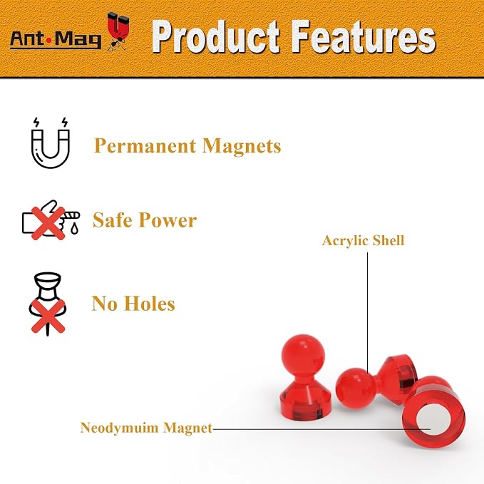 Ant Mag Magnetic Push Pins, 10 Pack Strong Whiteboard Magnets - Image 4