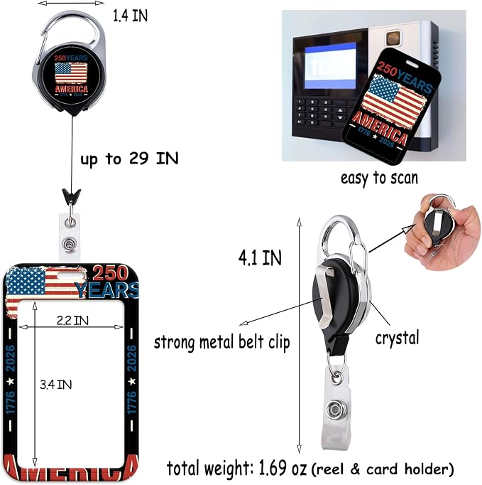 Cool American Flag & Bald Eagle ID Badge Holder Retractable Keychain Badge Reel - Image 3