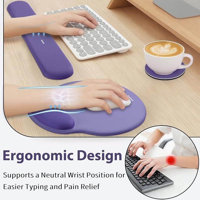 Sushret Mouse Pad and Keyboard Wrist Rest, 3-in-1 Gel Memory Foam Ergonomic - Image 2