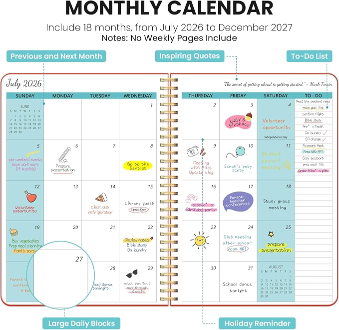 Monthly Planner 2026-2027, 18 Months Calendar Planner 2026-2027, Runs from July - Image 2