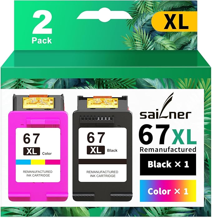 SAILNER 67XL HP Printer Ink, Replacement for HP Ink 67 for HP 67 Ink cartridges Black/Color Combo Pack, Compatible with DeskJet 2755e 2855e 2700e 4155e 2734e 2827e 4100e Envy 6055 6455e Printer 67XL-DeskLoop Office