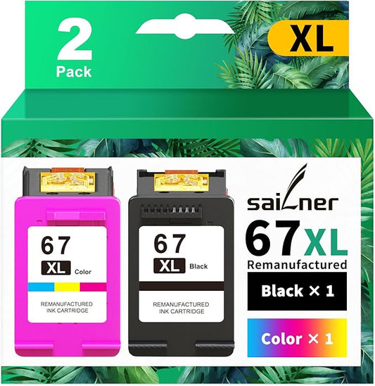 SAILNER 67XL HP Printer Ink, Replacement for HP Ink 67 for HP 67 Ink cartridges Black/Color Combo Pack, Compatible with DeskJet 2755e 2855e 2700e 4155e 2734e 2827e 4100e Envy 6055 6455e Printer 67XL-DeskLoop Office
