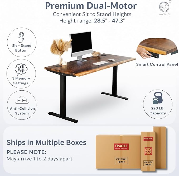 Standing Desk with Drawer – Walnut Solid Wood Desk, Natural Live Edge, - Image 5
