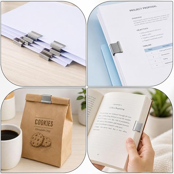 51 Pcs Portable Binder Clip Stapler Kit, Includes 50 Reusable Silver Clips - Image 5
