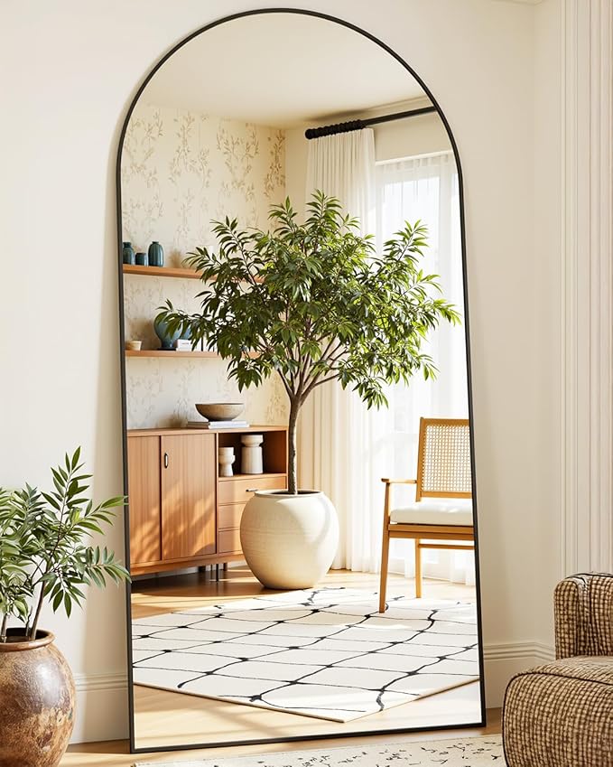 Full-Length Floor Mirror with Stand, 78"x38" Arched Style Full Body Standing Mirror for Bedroom, Living Room, Gym, Dorm - Shatter-Resistant & Easy Assembly, Black-DeskLoop Office