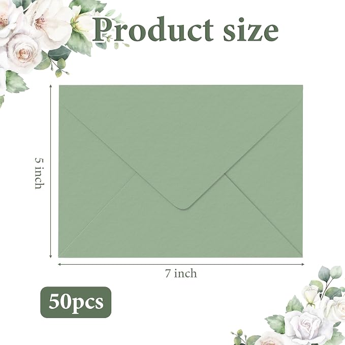 50 Pack 5 x 7 Inches Sage Green Envelopes Floral Pattern Invitation Envelopes - Image 2