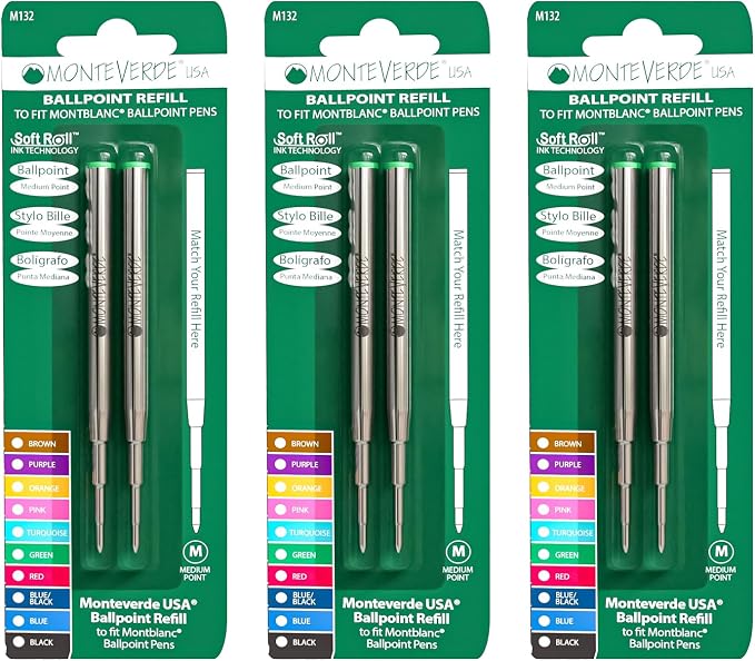 Monteverde USA Soft Ballpoint Refills to Fit Montblanc Pens, Medium Point Green by Monteverde