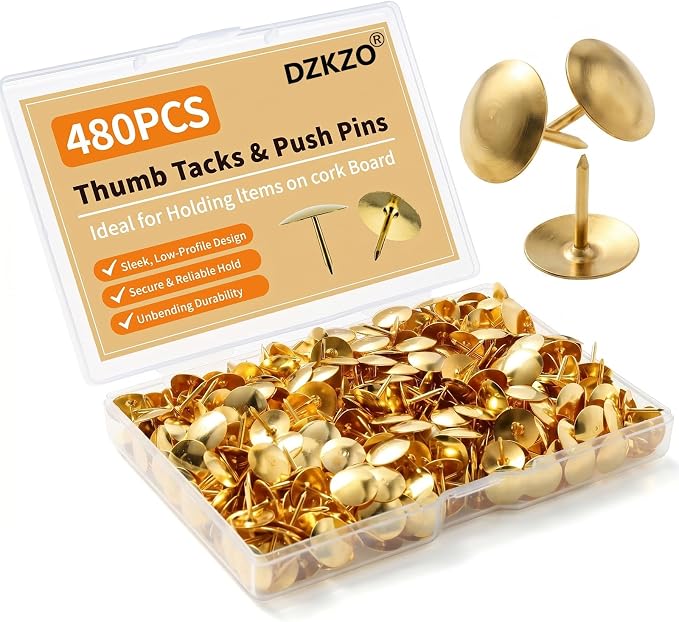 480PCS Gold Thumb Tacks, Flat Push Pins Bulk, Steel Roundness, Needlepoint Tacks by Unknown