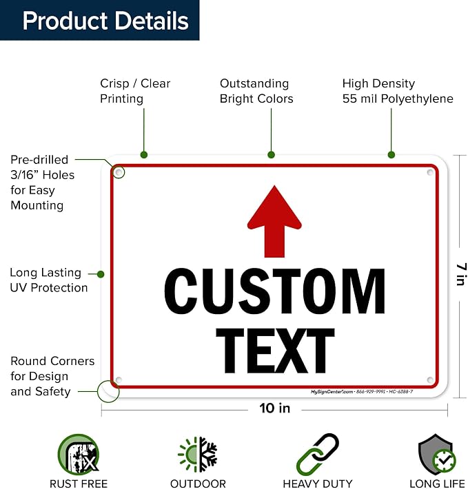 Custom Arrow, Custom Directional Sign, Up Arrow, 7x10 Inches, 55 mil thick HDPE - Image 6