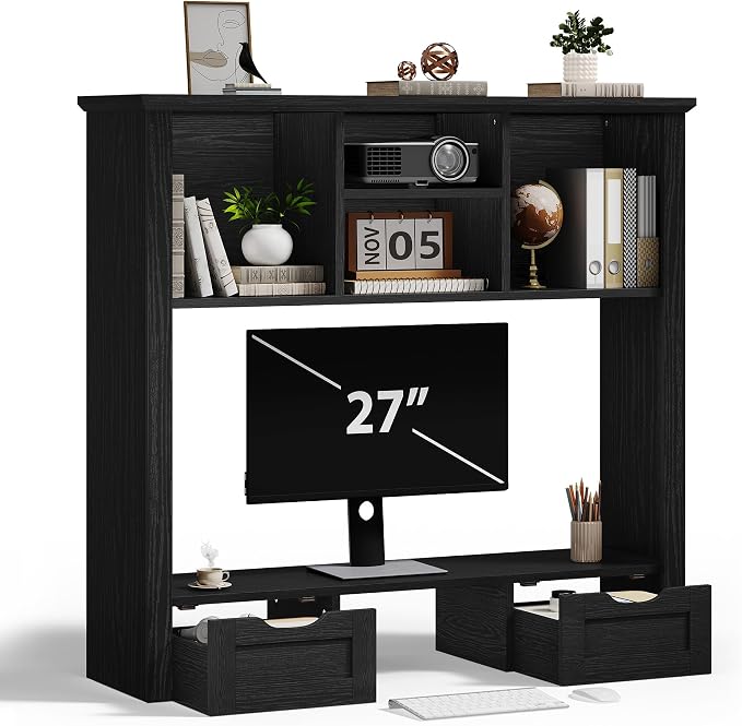 Desk Shelf with Computer Monitor Stand, 37.4''W Desktop Bookshelf Display Rack - Image 9