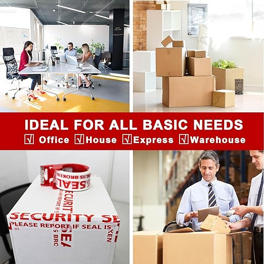 BOMEI PACK Security Seal Tape, Please Report if Seal is Broken Printing Packing Tape with Dispenser, 2.4mil 2inch x 60yds, 6Rolls Heavy Duty Fragile Tape Refills for Shipping, Moving and Sealing-DeskLoop Office