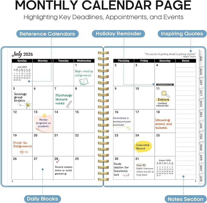 Planner 2026-2027, 6.3" x 8.5" Weekly and Monthly Academic Year Planner Calendar - Image 2