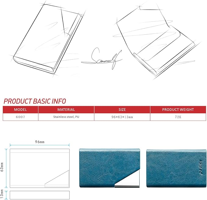 Padike Business Card Holder, PU Leather & Stainless Steel Multi Card Case - Image 3