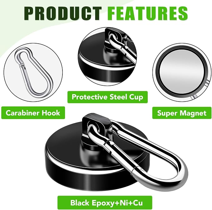 E BAVITE Carabiner Magnetic Hooks, 110LBS Strong Black Magnetic Hooks Heavy Duty - Image 5