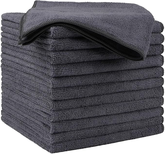 HOMEXCEL Microfiber Cleaning Cloths 12 Pack, Premium 16 x 16 inch Microfiber Towel for Cars, Ultra Absorbent Car Washing Cloth, Lint Free Streak Free Wash Cloths for Car, Kitchen, and Window, Grey-DeskLoop Office