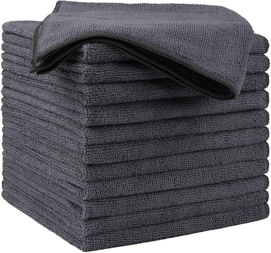 HOMEXCEL Microfiber Cleaning Cloths 12 Pack, Premium 16 x 16 inch Microfiber Towel for Cars, Ultra Absorbent Car Washing Cloth, Lint Free Streak Free Wash Cloths for Car, Kitchen, and Window, Grey-DeskLoop Office