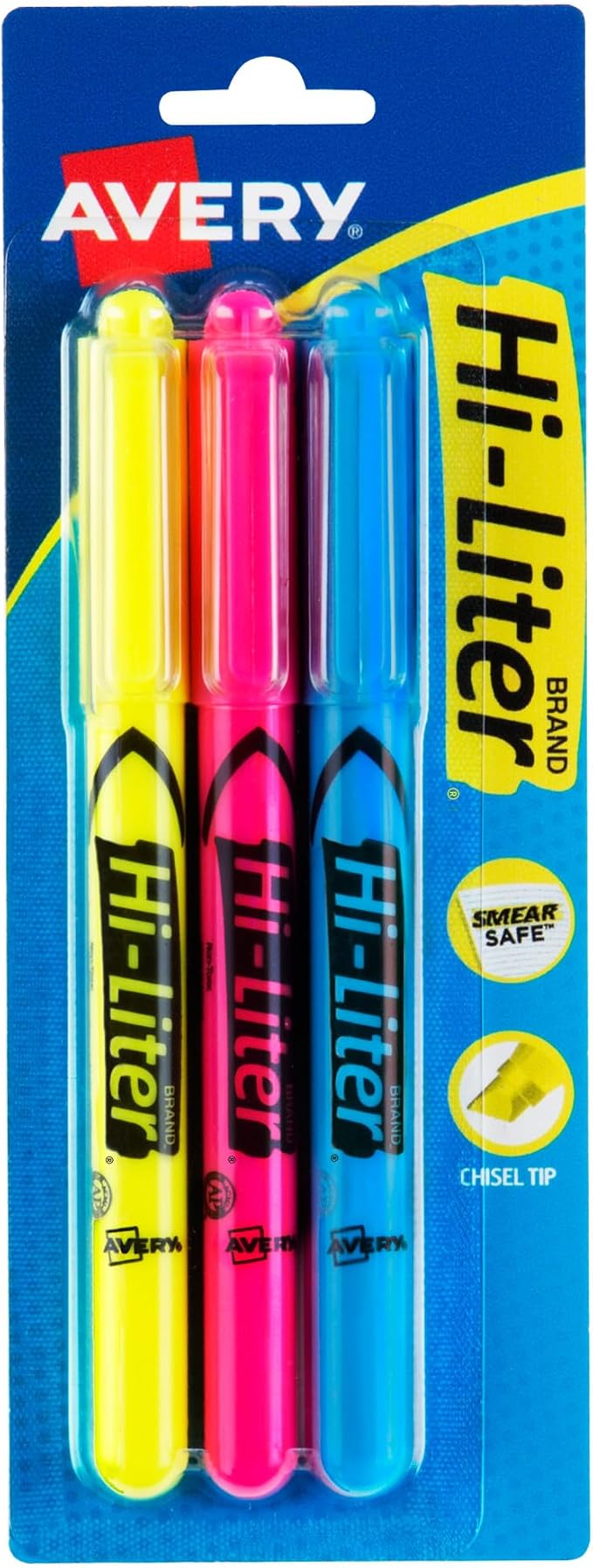 Avery Hi-Liter Pen-Style Highlighters, Smear Safe Ink, Chisel Tip, 3 Assorted by Avery