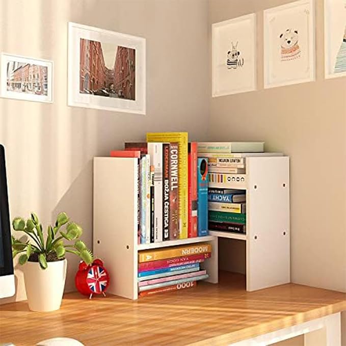 Desktop Shelf Organizer, Adjustable Wood Office Storage Rack, Counter Display - Image 4