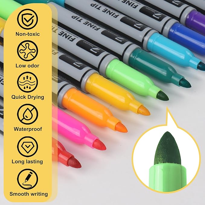 100 Permanent Markers Bulk - 50 Assorted Colors + 50 Black Drawing Marker Pens Set, Waterproof Quick Drying Colored Art Markers for Classroom Office School Store Supplies-DeskLoop Office