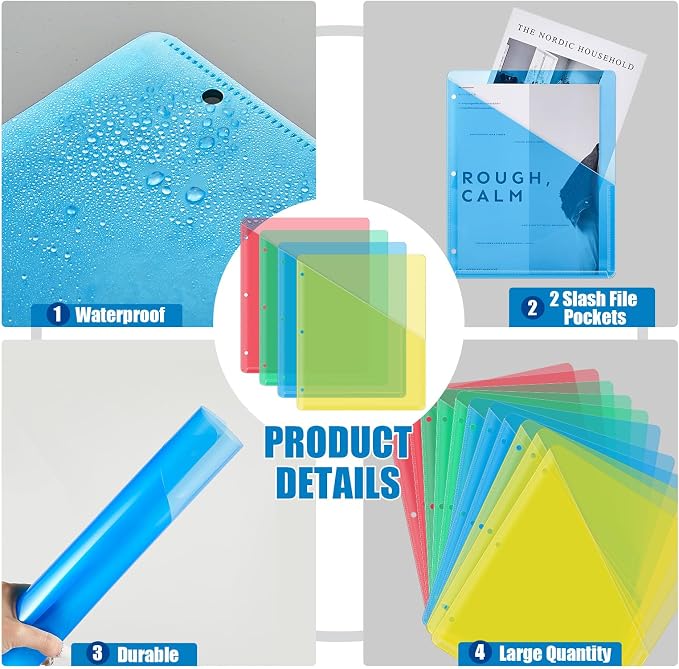 Seajan 48 Pcs Pocket Folders for 3 Ring Binder Clear Plastic Folders Sleeves - Image 3