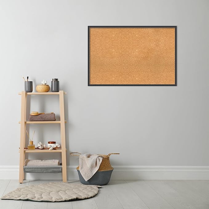 Amanti Art Natural Cork Board for Wall, 25x37 Vision Board with Black Wood Frame, Large Corkboard Office Decor for Home Organization, Traditional Corkboard Pinboard to display items for home-DeskLoop Office