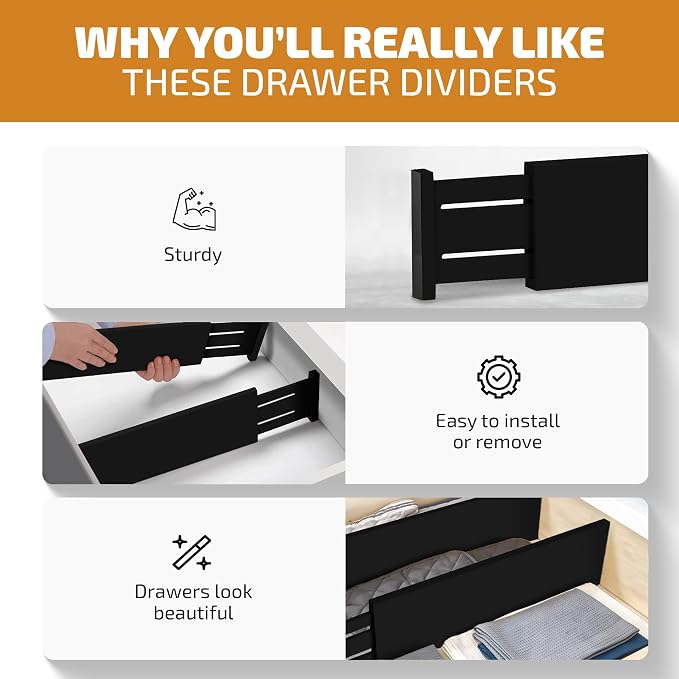 6-Pack Drawer Dividers 6 Inch High, 11”-17" Adjustable Bamboo Organizers Large - Image 4