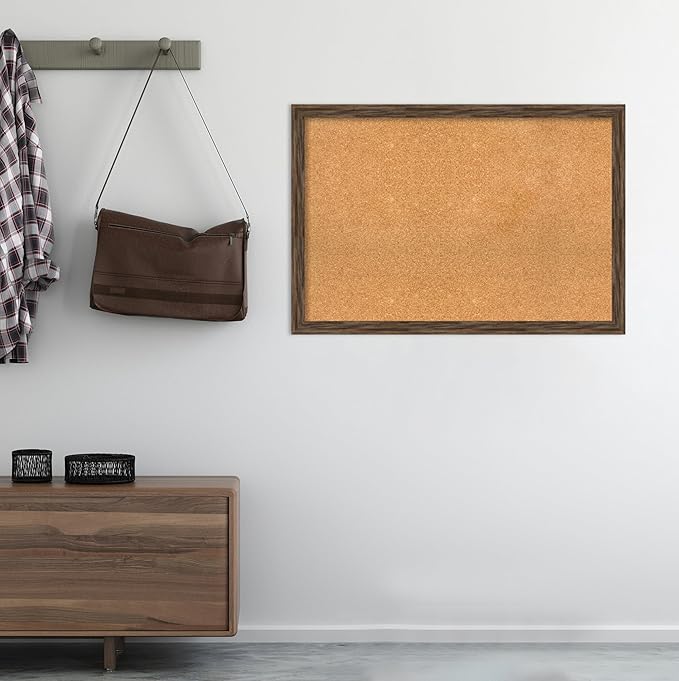 Amanti Art Natural Cork Board for Wall, 27x39 Vision Board with Brown Wood Frame, Large Corkboard Office Decor for Home Organization, Rustic Farmhouse Corkboard Pinboard to display items for home-DeskLoop Office