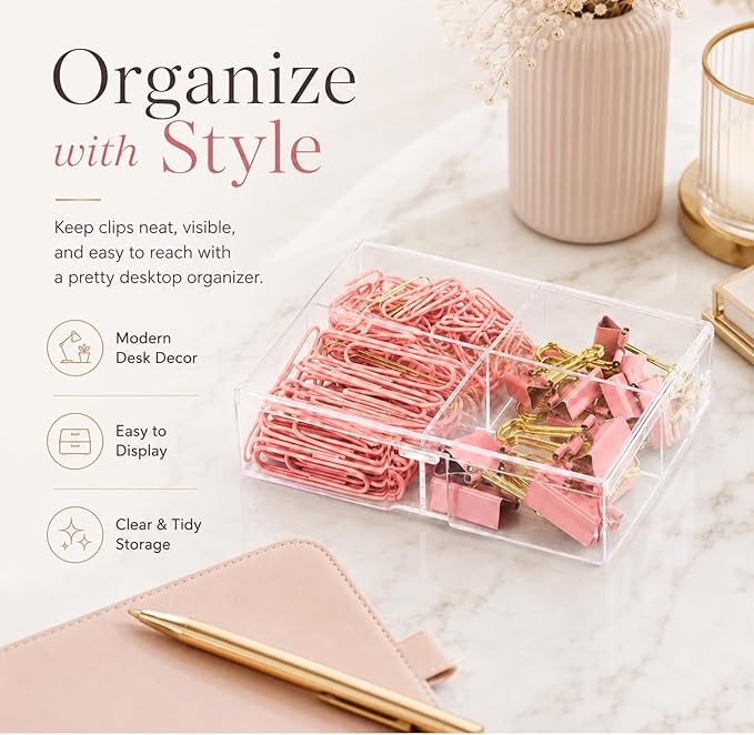 Pink and Gold Paper Clips Binder Clips Set - Image 2