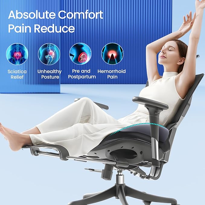 Benazcap Large Seat Cushion for Office Chair Memory Foam Coccyx Pain Relief Cushion Pillow for Back Support Non-Slip Seat Pad-DeskLoop Office