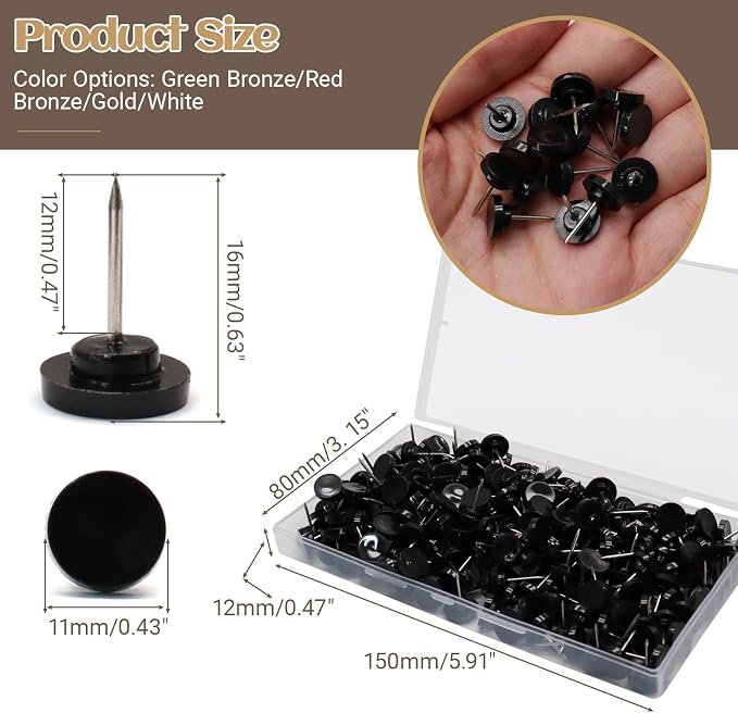 Biaungdo 250 Pcs Black Flat Push Pins, Plastic Round Head Thumb Tacks - Image 2