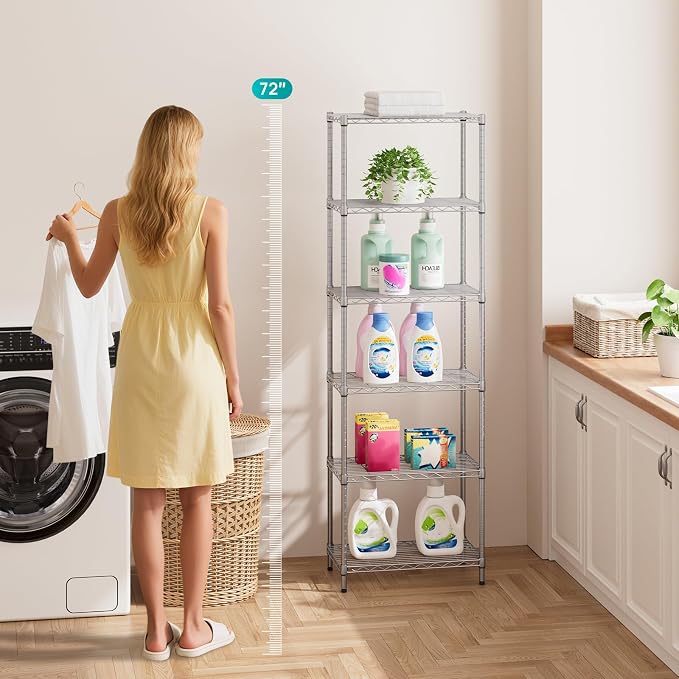 SINGAYE 6 Shelf Wire Shelving Unit Adjustable Metal Shelves Standing Bathroom - Image 4