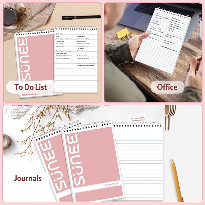 SUNEE 2 Pack Steno Pads 6x9, Gregg Rule, 60 Sheets, Spiral Notebook 6x9 - Image 5