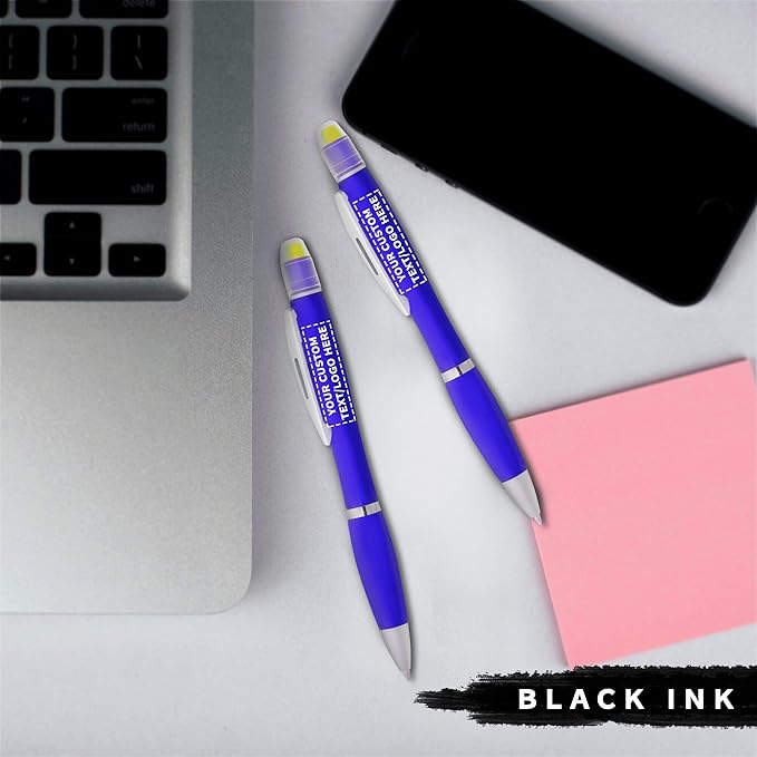 DISCOUNT PROMOS 100 Marathon Gel Highlighter Pens Pack - Customizable Text, Logo - Twist Mechanism, Ballpoint - Blue-DeskLoop Office