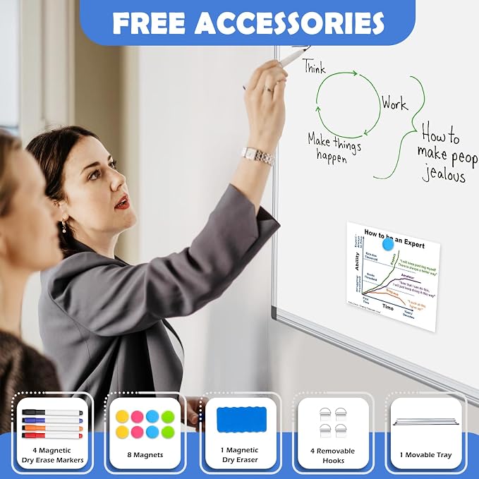 WALGLASS Large White Board, Hanging Mounted Whiteboard Silver Aluminium Frame - Image 4