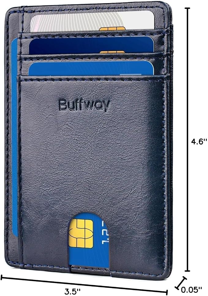 Buffway Slim Minimalist Front Pocket RFID Blocking Leather Wallets - Image 9