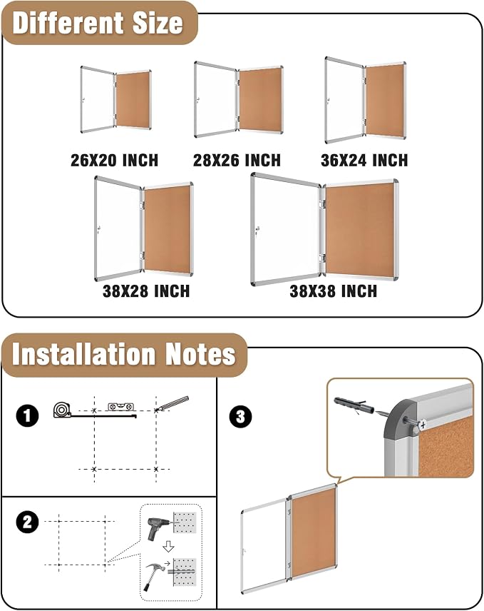 Mifuro 38"x38" Enclosed Bulletin Board, Lockable Weather-Resistant Aluminum - Image 4