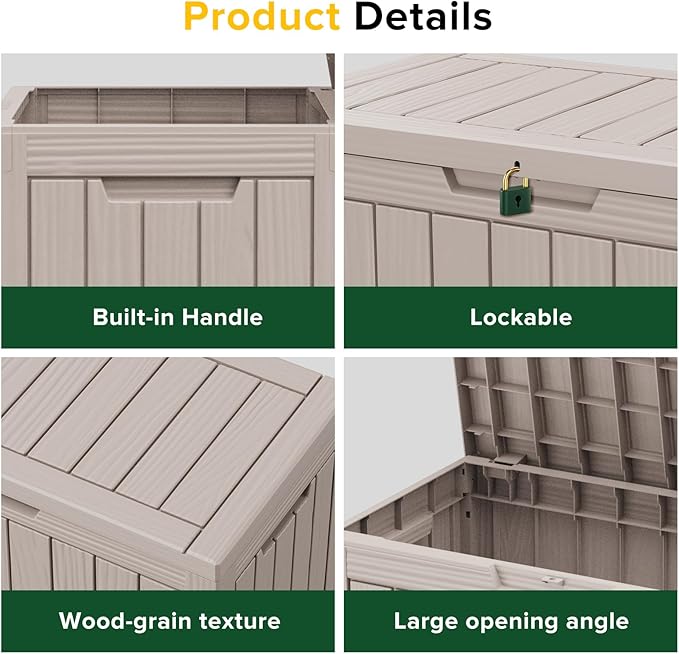 45 Gallon Outdoor Storage Box Waterproof Lockable Resin Deck Box Large, Patio Storage Bin for Pool Accessories Cushion Furniture, Garden Tools, UV-Resistant Outside Delivery Light Coffee-DeskLoop Office