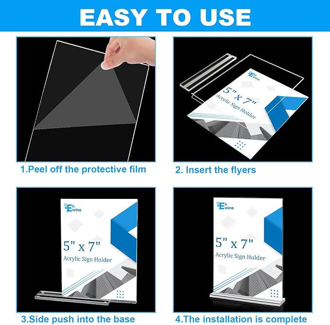 EHWINE 16 Pack Acrylic Sign Holders 5x7 Double-Sided Tabletop Display Stands - Image 5
