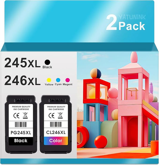 245XL 246XL Combo Pack Compatible for Canon Ink 245 and 246 PG-245 CL-246 Works with Canon MX490 MX492 MG2522 MG3029 TR4520 TR4522 TR4500 TS3122 (1Black, 1Color) 2Pack-DeskLoop Office