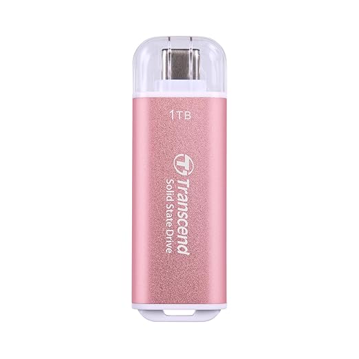 Transcend 1TB External SSD, USB 3.2 Gen2, Up to 1,050MB/s, Portable SSD with Type C, for Steam Deck, ROG Ally, MSI Claw, Windows & Mac, iPhone, iPad, Android, PS5, Xbox, Smart TV, Pink-DeskLoop Office