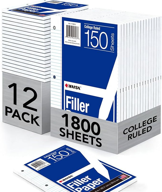 Kaisa Filler Paper Notebook Paper College Ruled 8"x10.5" Loose Leaf Paper by KAISA