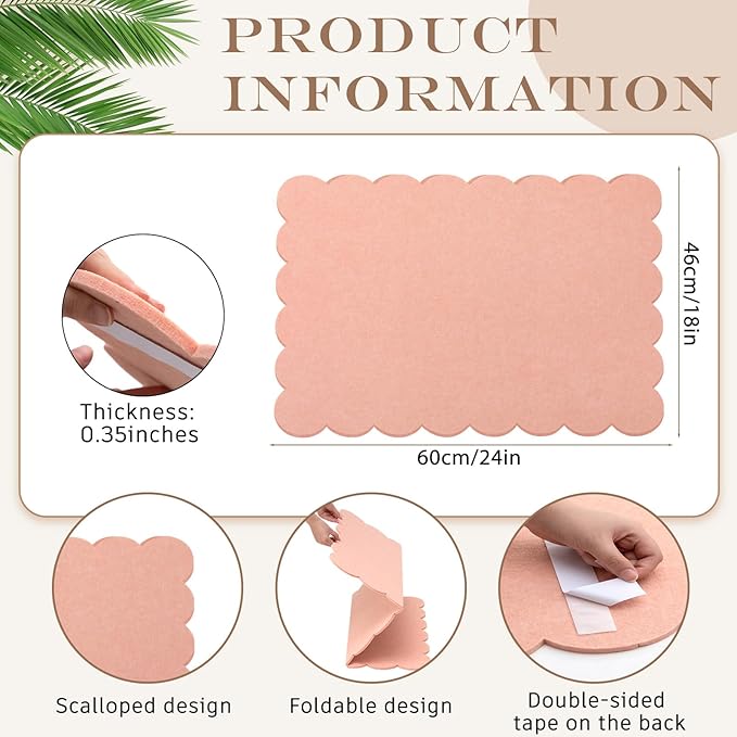 Mooliwe Scalloped Felt Bulletin Board 24 x 18 Inches Foldable Light Pink Pin - Image 2