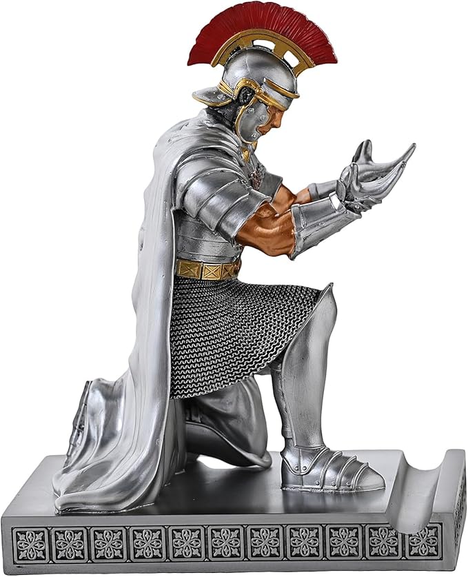 Roman Praetorian Prefect Warrior Knight Pen Holder Desk Ornament Resin Praetorian Guard Mobile Phone Stand Desk Accessories and Organizer For Office with a Letter Opener (Silver)-DeskLoop Office