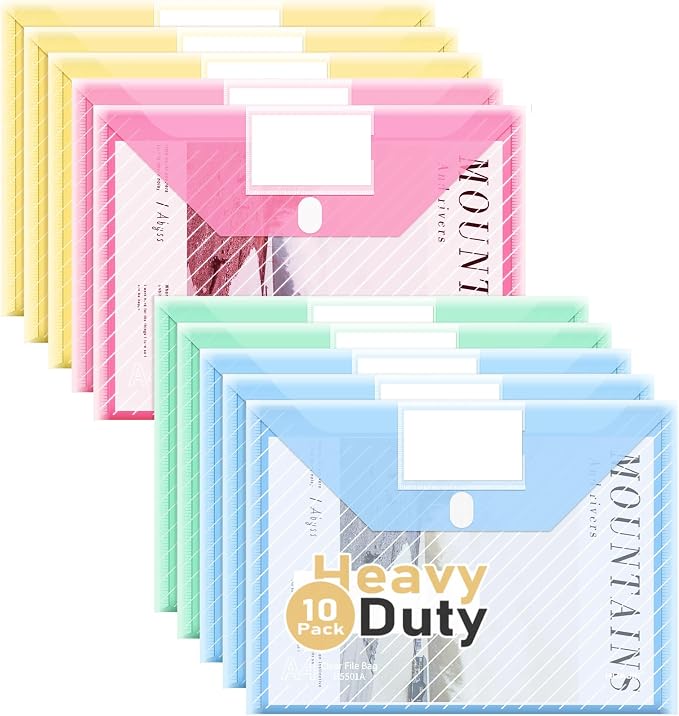 10 Pack, Plastic Envelopes File Folders, HeavyDuty Document Folder by WORPSON