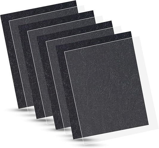 100 Pack Binding Covers Set, 8.5x11 Inches, Including 50 Pcs 5 Mil Clear PVC Binding Covers, 50 Pcs 12 Mil Black Paper Leather Textured-DeskLoop Office